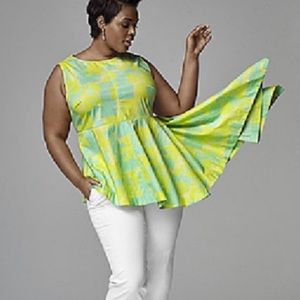 Lane Bryant Abstract Asymmetrical Blouse Neon 18